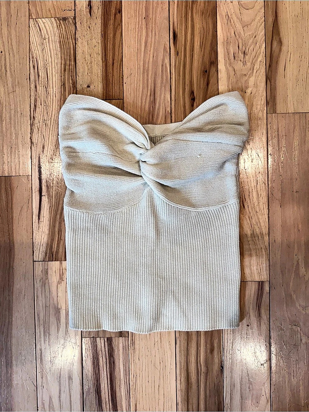 Bow Front Knit Tube Top in Cream